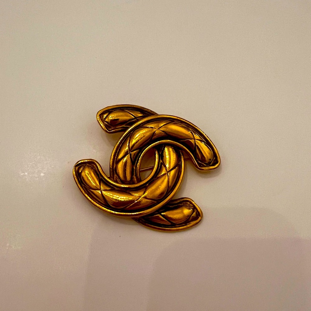 Chanel Gold Plated CC Quilted Brooch